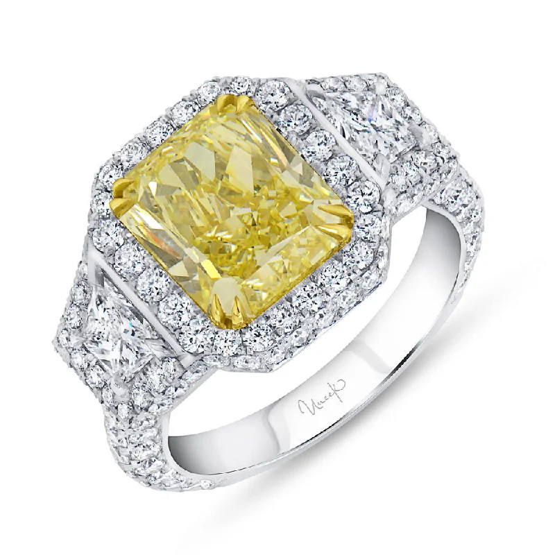 Ladies engagement rings budget-friendly-Uneek Natureal Collection 3-Sided Radiant Fancy Yellow Diamond Engagement Ring