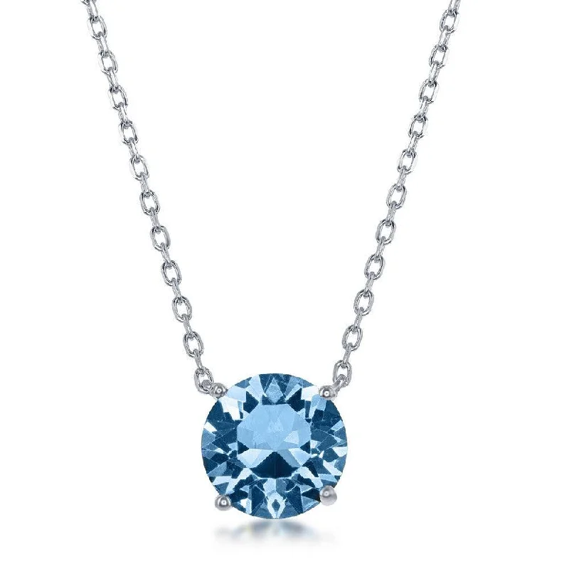 Ladies necklaces European styles-Sterling Silver 8mm Aquamarine "March" Swarovski Element Necklace