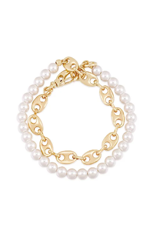 Ladies bracelets gothic appeal-Pearl and Chain Wrap Bracelet