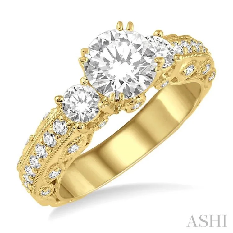 Ladies engagement rings size guide-3/4 Ctw Diamond Semi-Mount Engagement Ring in 14K Yellow Gold