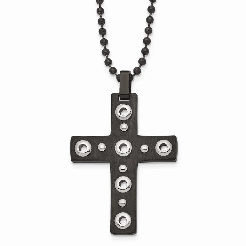 Ladies necklaces girlfriend surprises-Stainless Steel Brushed and Polished Black IP-plated Cross Necklace