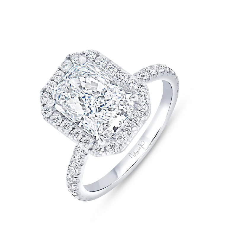 Ladies engagement rings pear cut-Uneek Signature Collection Halo Radiant Diamond Engagement Ring