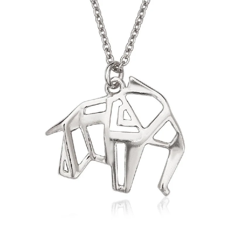 Ladies necklaces unique finds-Sterling Silver Open Origami Elephant Necklace