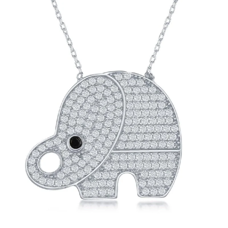 Ladies necklaces 2025 trends-Sterling Silver Large Cubic Zirconia Elephant Necklace