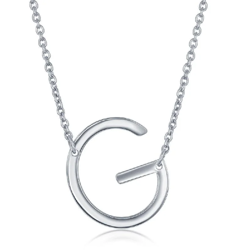 Ladies necklaces synthetic jewels-Sterling Silver Sideways G Initial Necklace