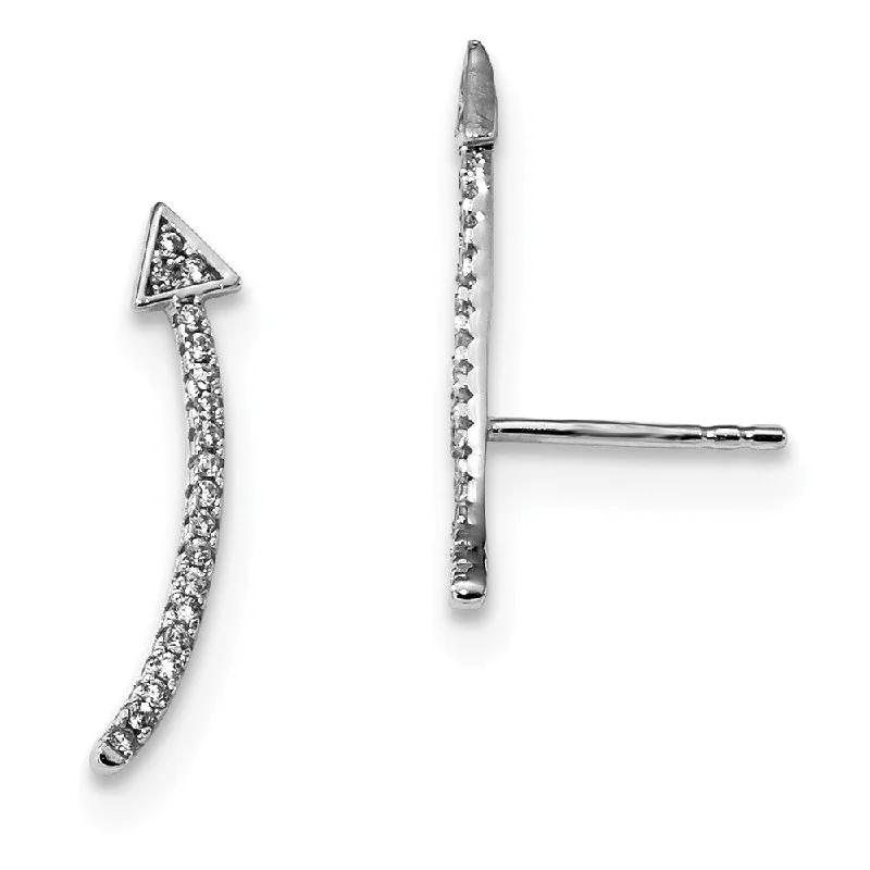 Ladies earrings hypoallergenic-4 x 22mm Rhodium-Plated Sterling Silver CZ Arrow Ear Climber Earrings