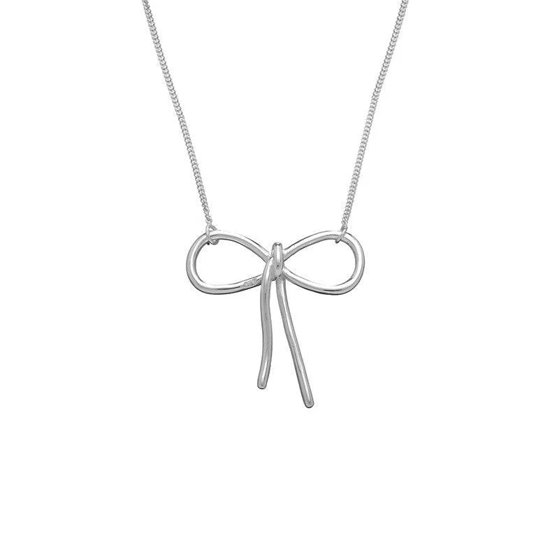 Ladies necklaces viral picks-Sterling Silver  Center Bow Necklace