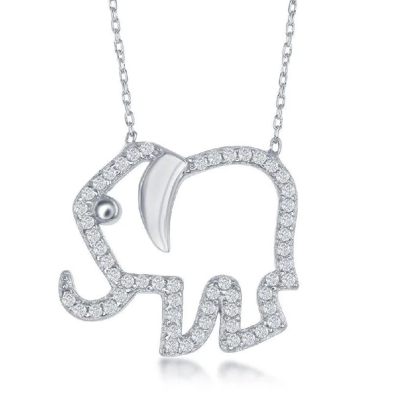 Ladies necklaces classic styles-Sterling Silver Open Elephant with CZ Border Necklace