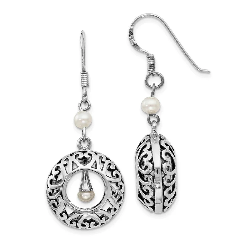 Ladies earrings unique designs-Sterling Silver & FW Cultured Pearls of Wisdom Dangle Earrings, 40mm