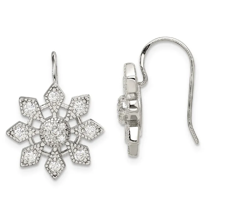 Ladies earrings collectible items-Sterling Silver Cubic Zirconia Snowflake Earrings