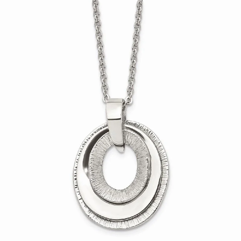 Ladies necklaces handmade crafts-Stainless Steel Oval Three Piece Polished Pendant Necklace