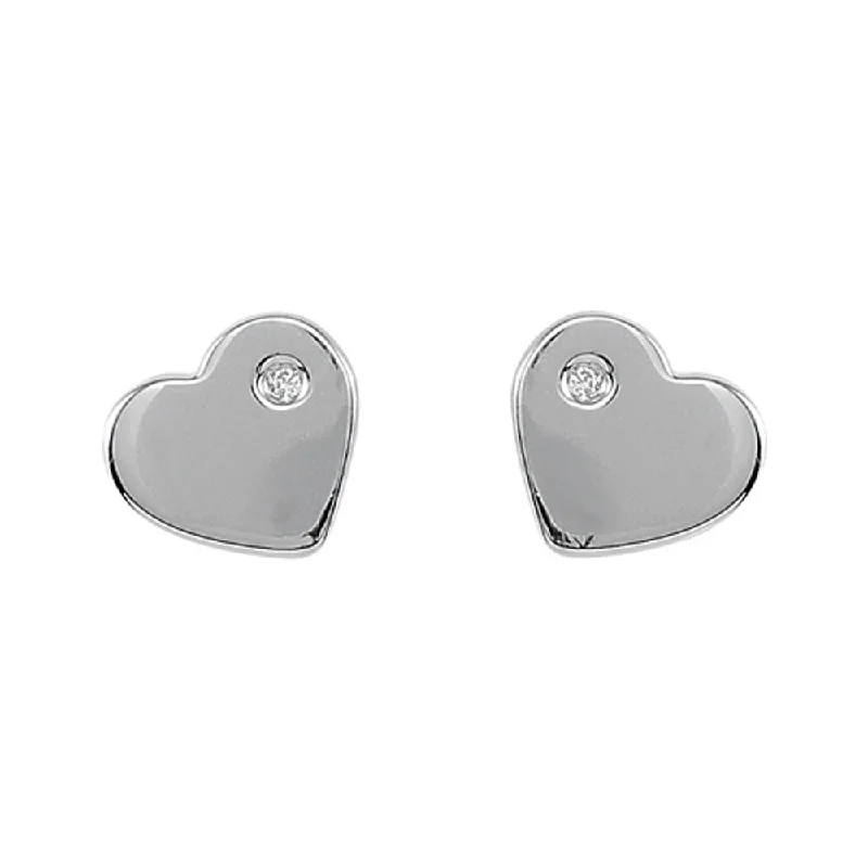 Ladies earrings unique designs-9mm Diamond Accent Heart Post Earrings in Sterling Silver