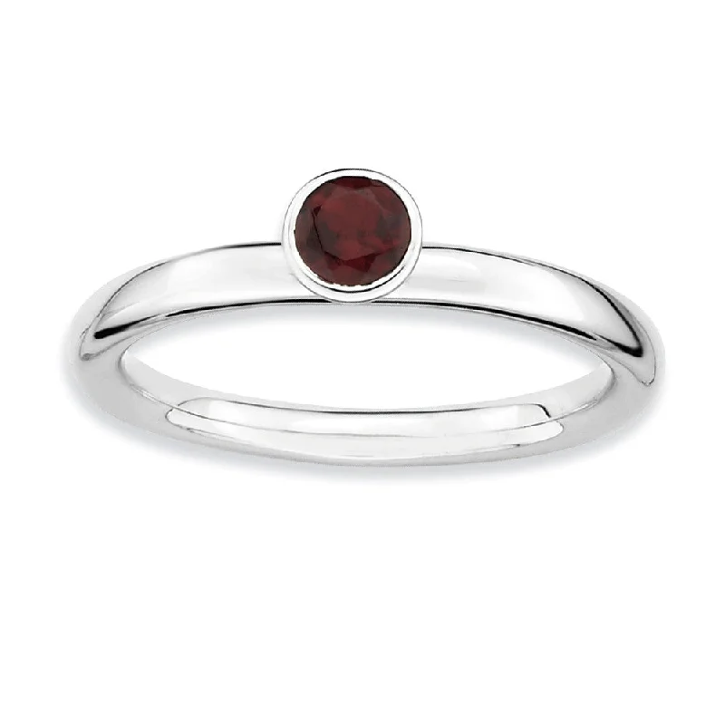 Ladies ring hollow patterns-Sterling Silver & Garnet Stackable High Profile 4mm Solitaire Ring