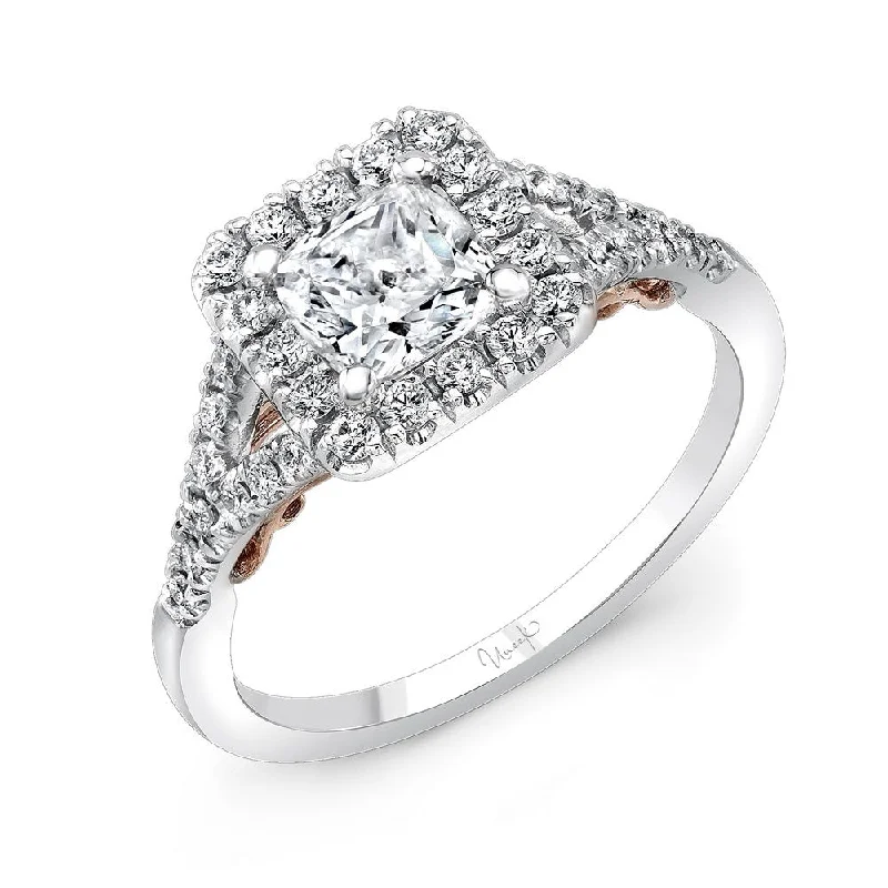 Ladies engagement rings unique styles-Uneek Cancelli Cushion Diamond Halo Engagement Ring with Pave Split Shank