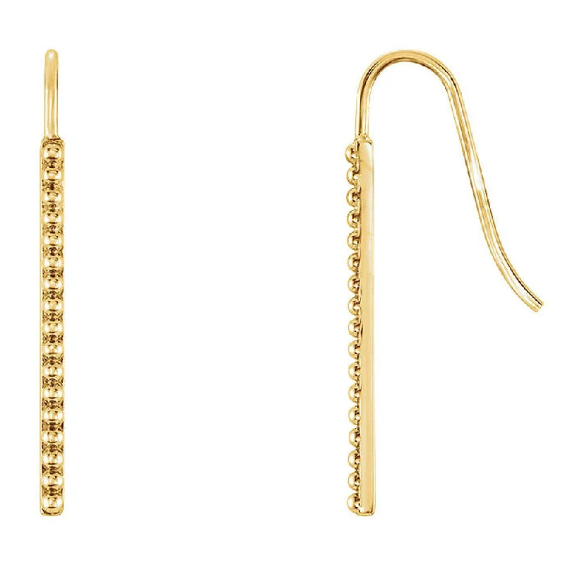 Ladies earrings designer brands-1.6mm x 25mm (1 Inch) 14k Yellow Gold Beaded Vertical Bar Earrings