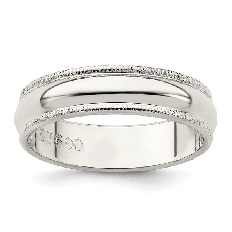 Ladies ring natural stones-5mm Sterling Silver Half Round Milgrain Edge Standard Fit Band