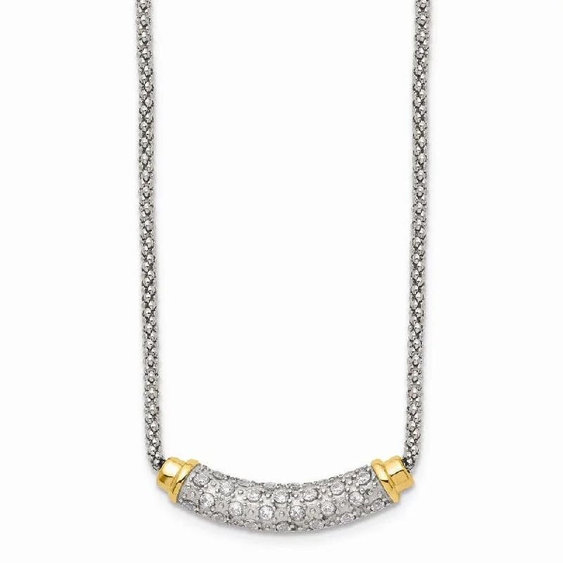 Ladies necklaces investment value-Stainless Steel Polished Yellow PVD-plated CZ Bar w/2in ext. Necklace