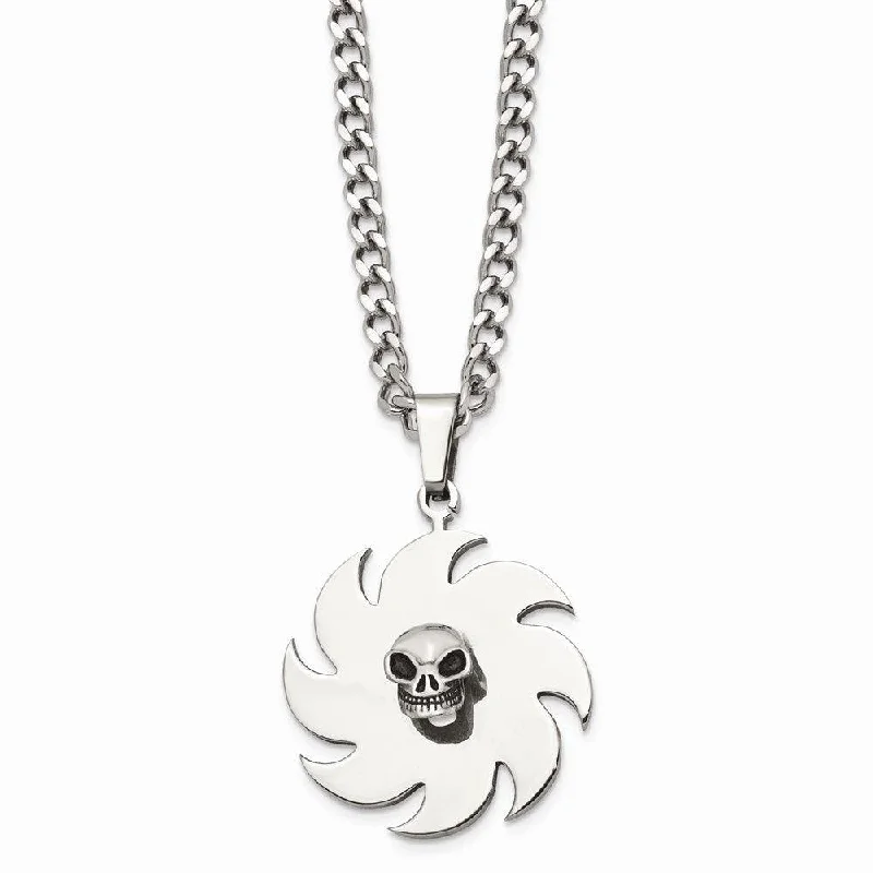 Ladies necklaces cute looks-Stainless Steel Saw Blade with Skull Necklace