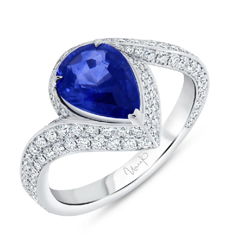 Ladies engagement rings vintage charm-Uneek Precious Collection Bypass Pear Shaped Blue Sapphire Engagement Ring