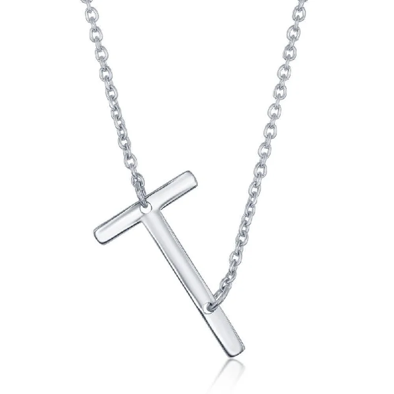 Ladies necklaces delicate designs-Sterling Silver Sideways T Initial Necklace