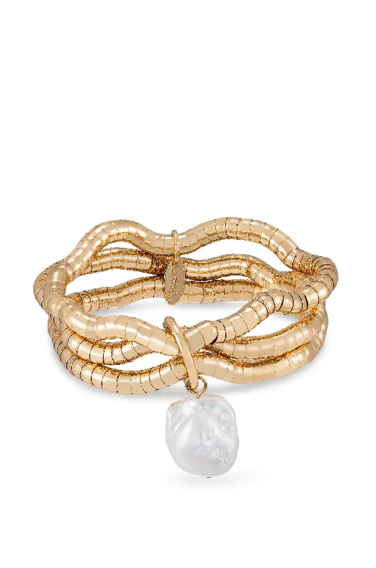 Ladies bracelets Mother’s Day-Liquid Gold and Pearl Stretch Bracelet