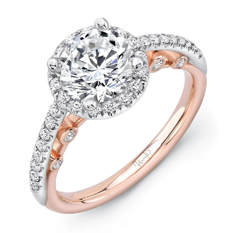 Ladies engagement rings financing options-Uneek La Notte Stellata Round Diamond Halo Engagement Ring with Pave Upper Shank