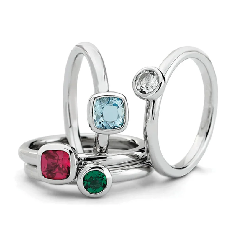 Ladies ring hypoallergenic-Sterling Silver Stackable Vibrant Gemstone Quartet Ring Set