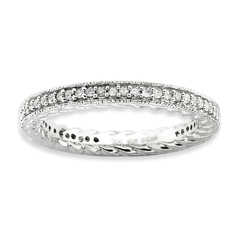 Ladies ring ring finger-2.5mm Silver Stackable 1/3 Cttw HI/I3 Diamond Scalloped Band