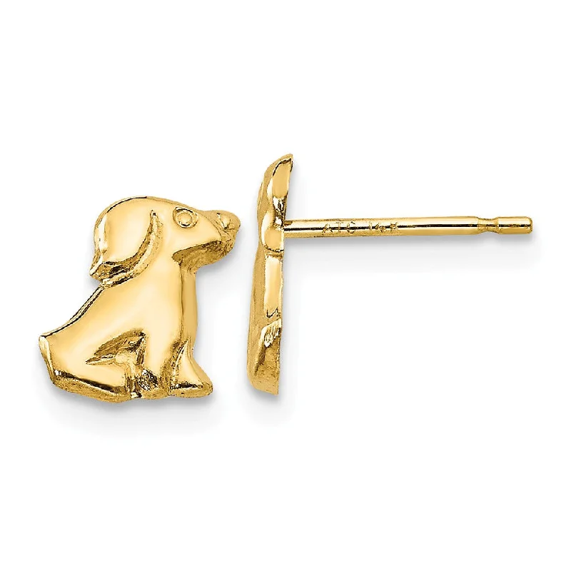 Ladies earrings friendship pairs-Kids Small Polished Puppy Earrings in 14k Yellow Gold