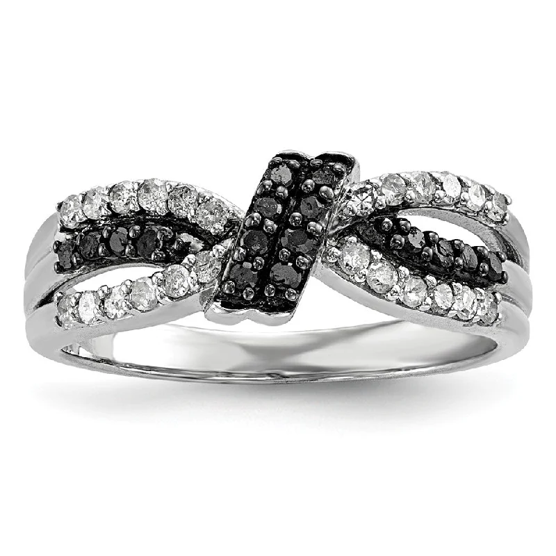 Ladies ring collectible items-1/3 Ctw Black & White Diamond Bow Tapered Ring in Sterling Silver