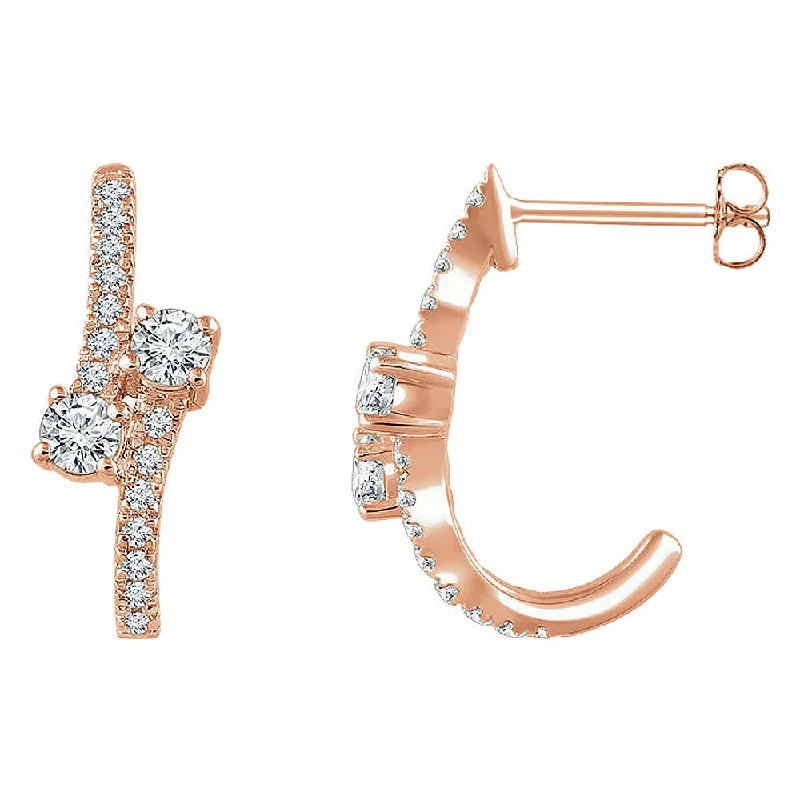 Ladies earrings luxury brands-7 x 19mm 14k Rose Gold 5/8 CTW (H-I, I1) Diamond Two-Stone Earrings