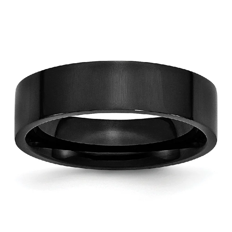 Ladies ring unique designs-6mm Black Plated Stainless Steel Polished Flat Band