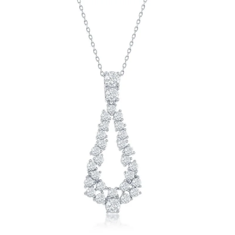 Ladies necklaces sentimental value-Sterling Silver Open Pear Shaped CZ Statement Necklace