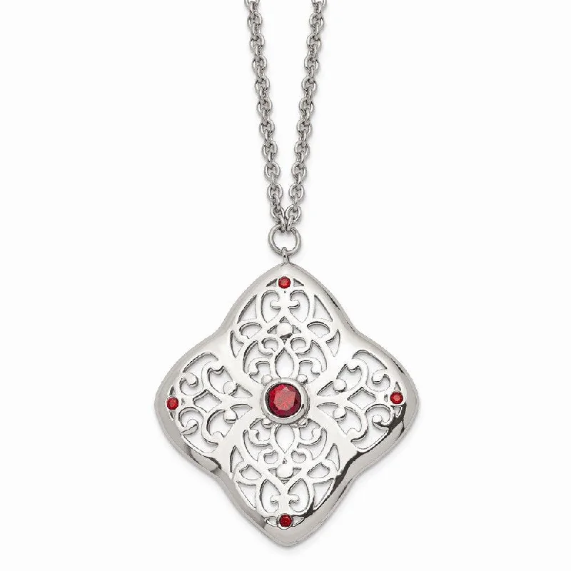 Ladies necklaces geometric shapes-Stainless Steel Red CZ Square with 2in ext. Necklace