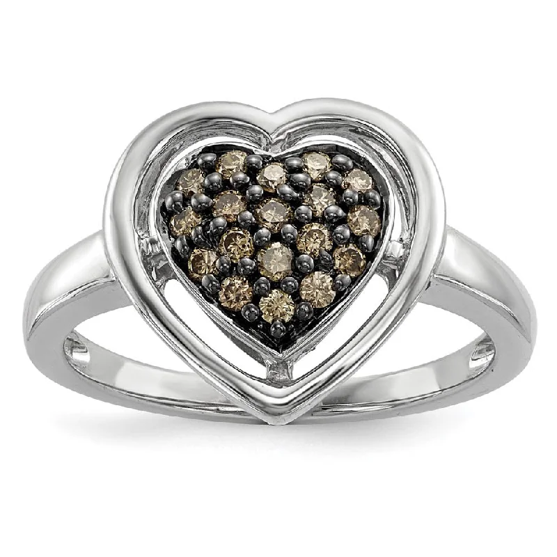 Ladies ring proposal choice-1/4 Ctw Champagne Diamond 14mm Heart Sterling Silver Ring