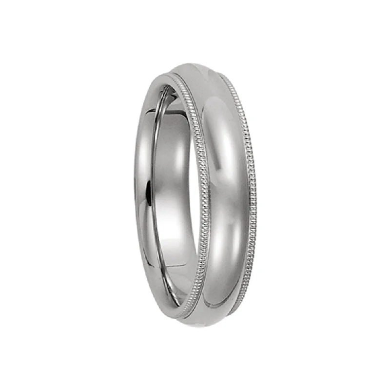 Ladies ring pearl accents-5mm Continuum Sterling Silver Milgrain Edge Comfort Fit Domed Band