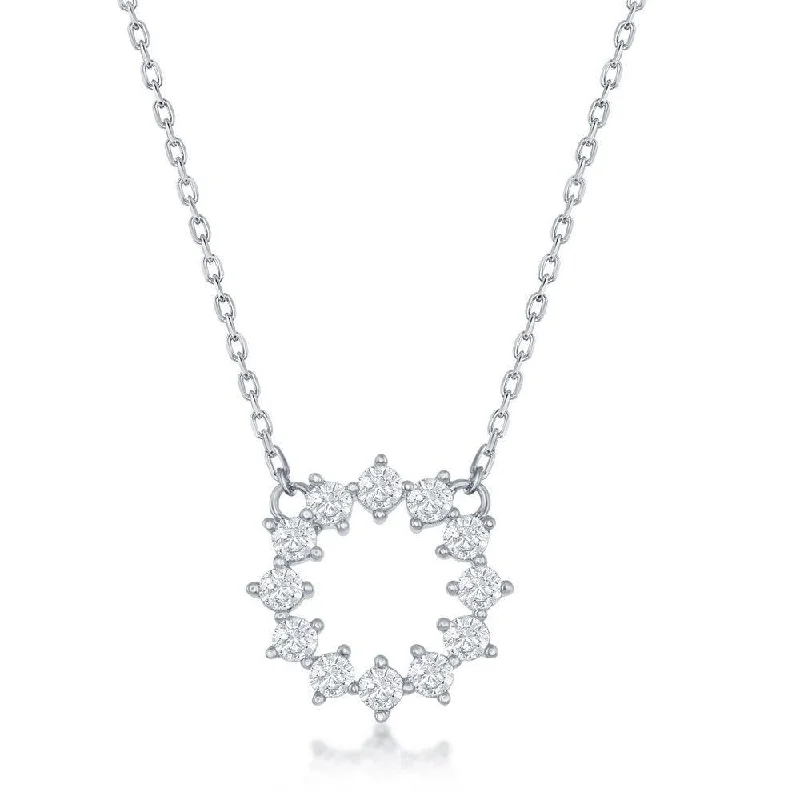 Ladies necklaces e-commerce sites-Sterling Silver CZ Circle Necklace