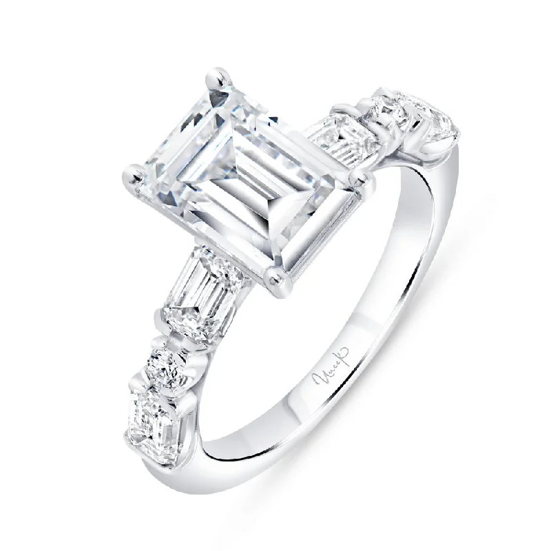 Ladies engagement rings ruby gems-Uneek Timeless Collection Straight Emerald Cut Engagement Ring