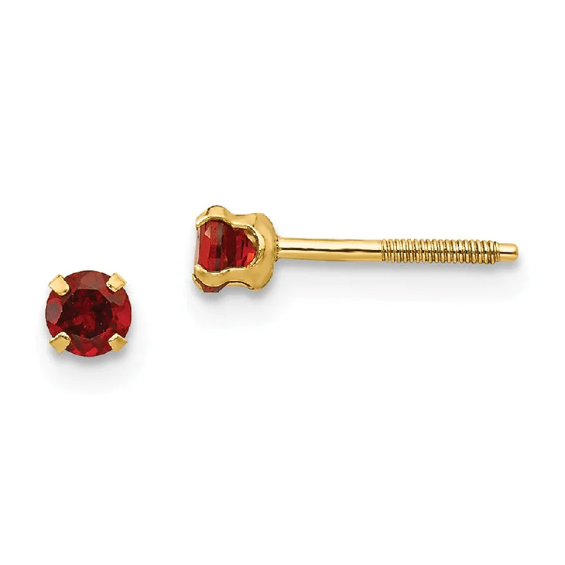 Ladies earrings global brands-Kids 3mm Garnet Screw Back Stud Earrings in 14k Yellow Gold