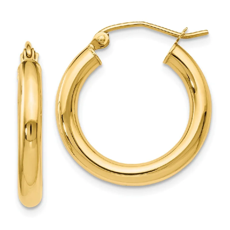 Ladies earrings customer reviews-3mm Round Hoop Earrings in 14k Yellow Gold, 20mm (3/4 Inch)