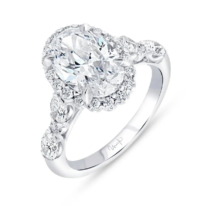 Ladies engagement rings halo settings-Uneek Timeless Collection Halo Oval Shaped Engagement Ring