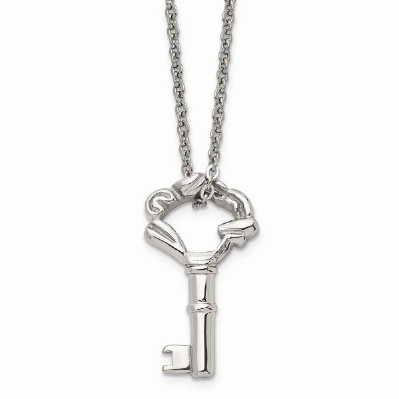 Ladies necklaces modern flair-Stainless Steel Polished Fancy Key Pendant Necklace