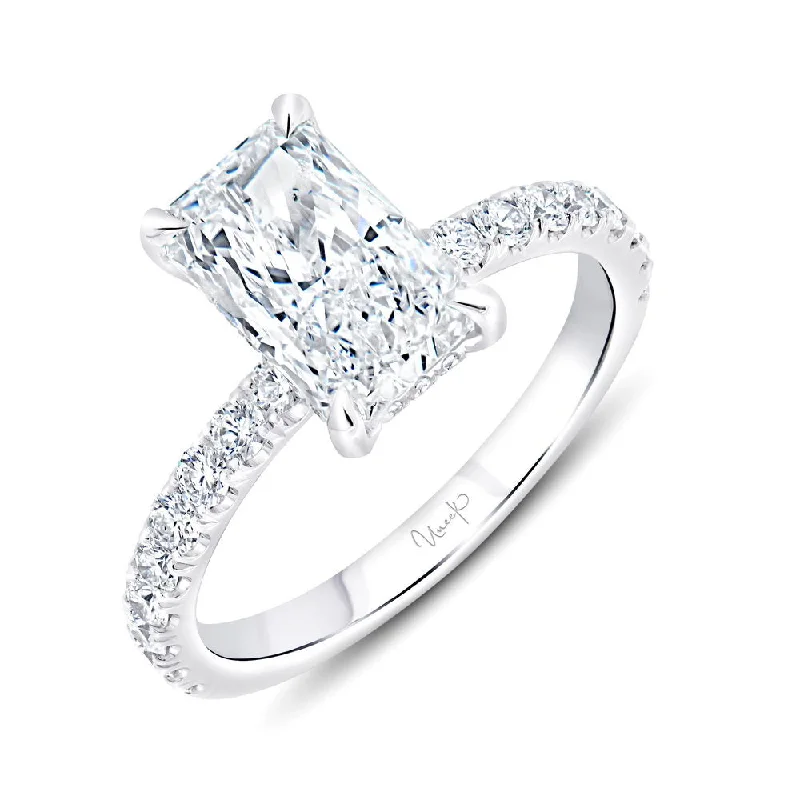 Ladies engagement rings affordable options-Uneek Signature Collection Under-Halo Emerald Cut Diamond Engagement Ring