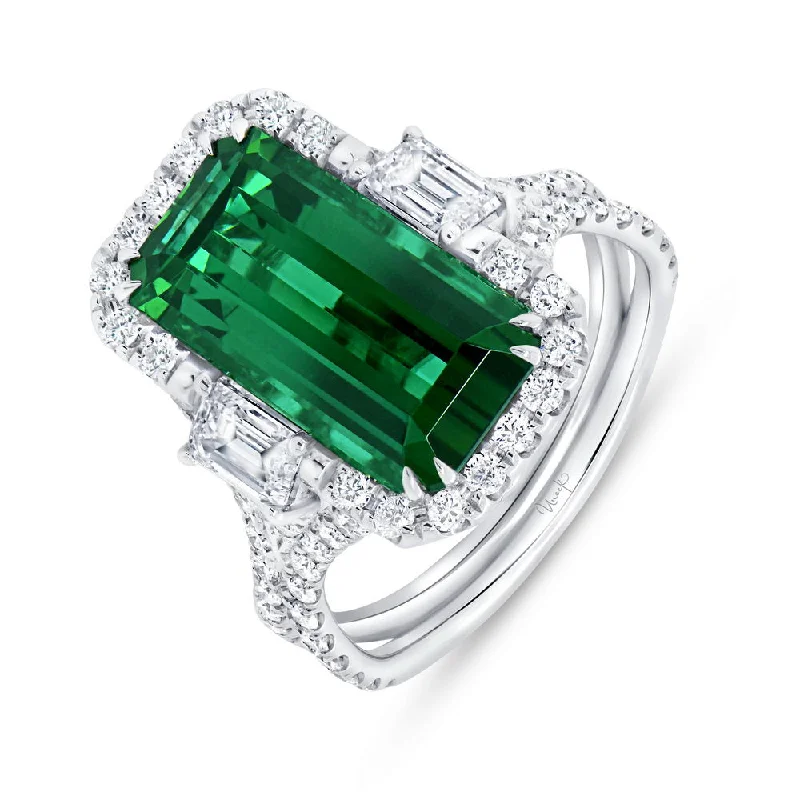 Ladies engagement rings large diamonds-Uneek Precious Collection Halo Radiant Green Tourmaline Engagement Ring