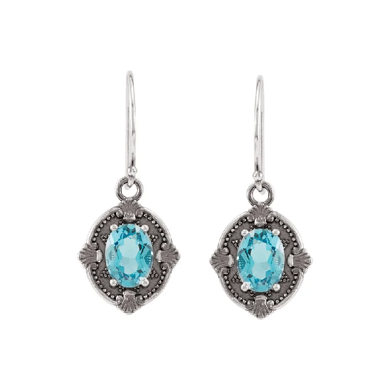 Ladies earrings age suitability-Sterling Silver Victorian Style Swiss Blue Topaz Dangle Earrings