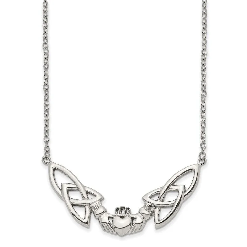 Ladies necklaces gold-plated-Stainless Steel Polished Claddagh Necklace