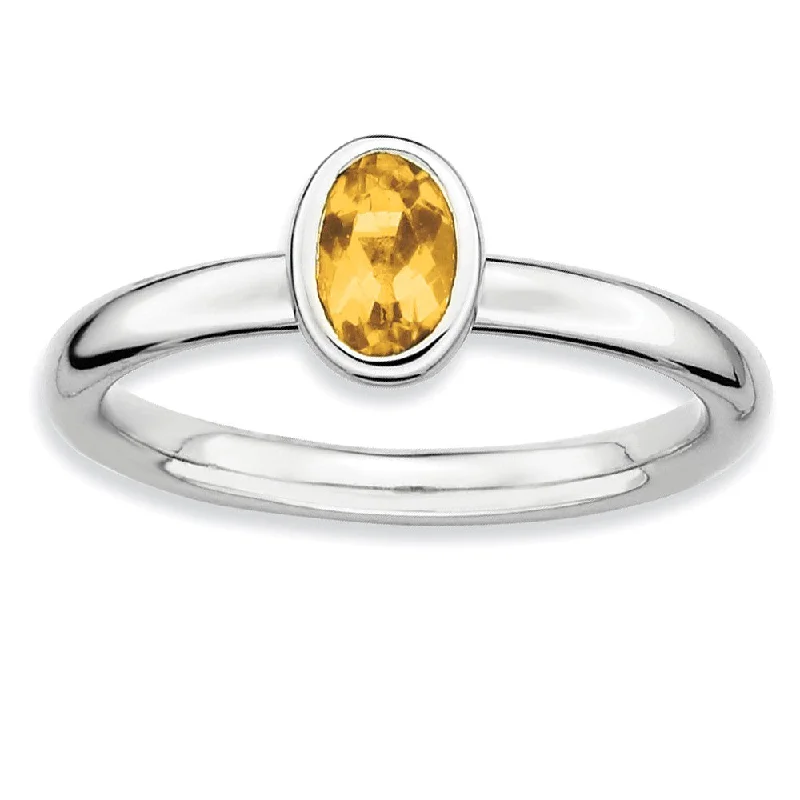 Ladies ring European flair-Sterling Silver Stackable Oval Citrine Solitaire Ring