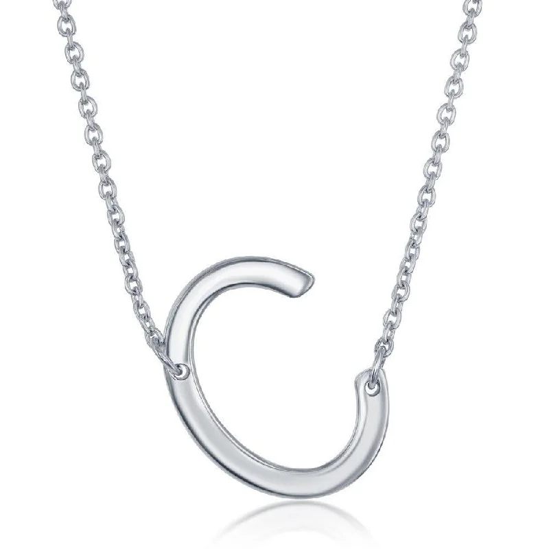 Ladies necklaces hypoallergenic-Sterling Silver Sideways C Initial Necklace