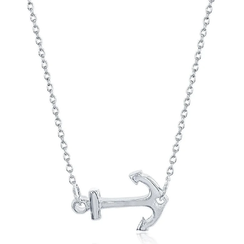 Ladies necklaces gold designs-Sterling Silver Small Anchor Design Necklace