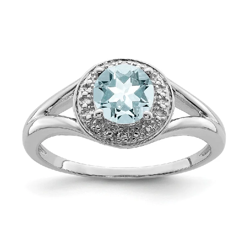 Ladies ring custom made-Sterling Silver .01 Ctw Diamond & Round Aquamarine Ring